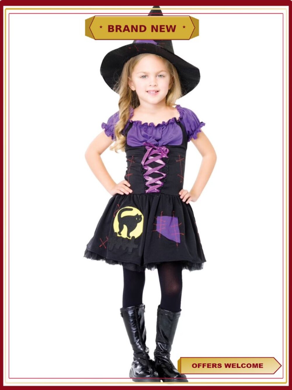 Witch Costume Girls Halloween Dress Hat L Fancy Dress